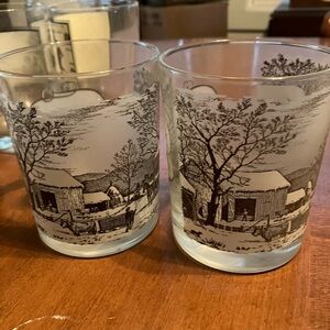 Scenic Black and White Glass Tumblers currier and Ives